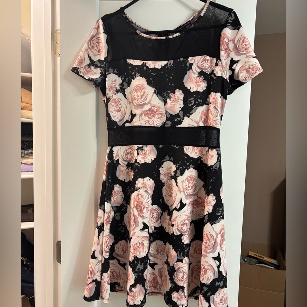 Mstylelab Black and Pink Floral Mini Dress